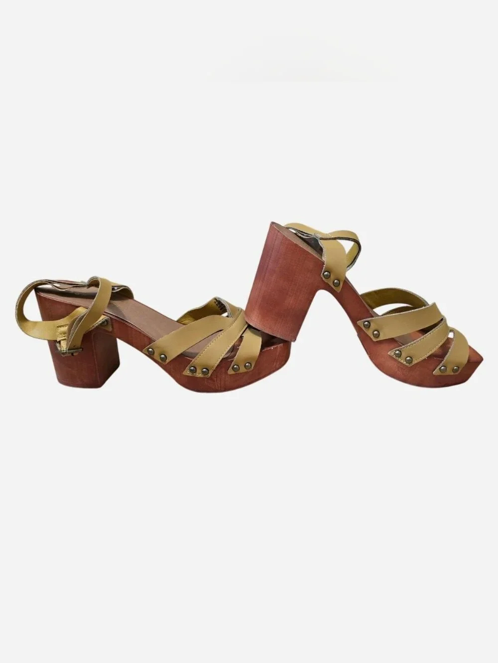 Madden Girl Mustard Yellow Strappy Wood-Platform Sandals